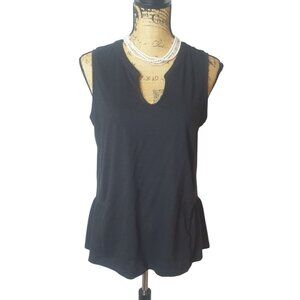 Sonoma Womens Black Sleeveless Top M Notchneck Peplum Ruffle Top Modern Feminine